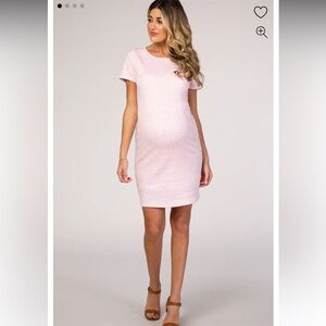 PinkBlush Pink Heathered Short Sleeve Fitted Maternity Dress
